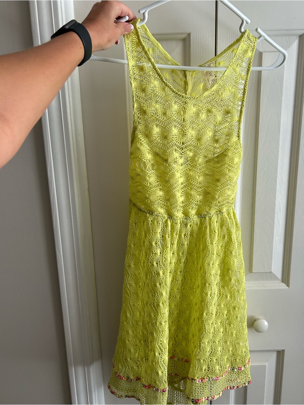 Free People Neon Yellow Lace Fit-and-Flare Beach Cover up